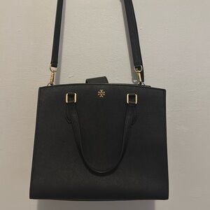 TORY BURCH BLACK MINI TOTE BAG WITH CROSSBODY STRAP